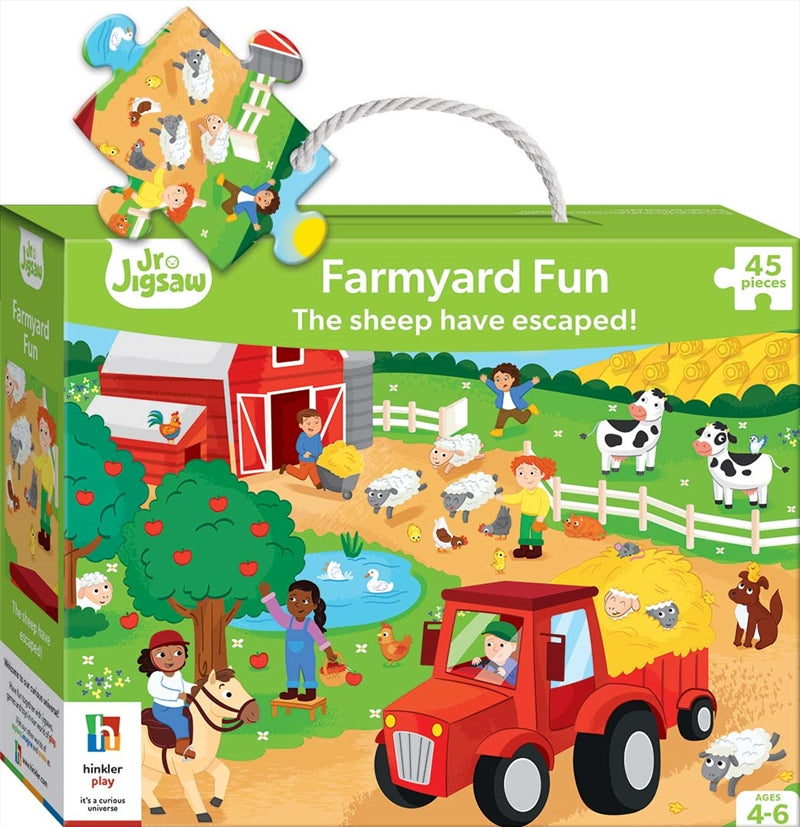 A colorful 45 piece puzzle featuring farm animals and scenes, perfect for children.