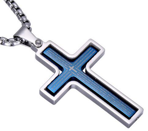 Fashion Boutique Mens Spinner Cross Pendant Necklace in four colors, showcasing a stylish cross design on a stainless steel chain.