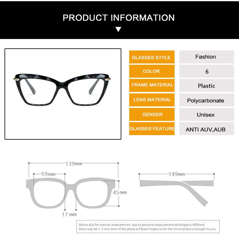 Trendy cat eye glasses frames for women in various colors including black, pink, and leopard print, showcasing stylish design and quality materials.