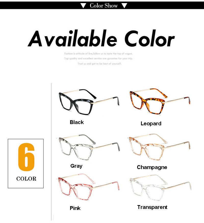 Trendy cat eye glasses frames for women in various colors including black, pink, and leopard print, showcasing stylish design and quality materials.