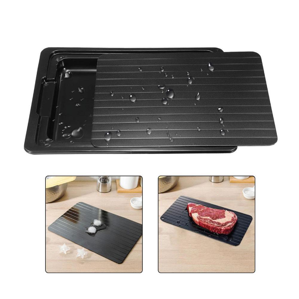 Large Miracle Aluminium Thawing Tray with water tray box for fast defrosting of meat, FDA approved and easy to clean.