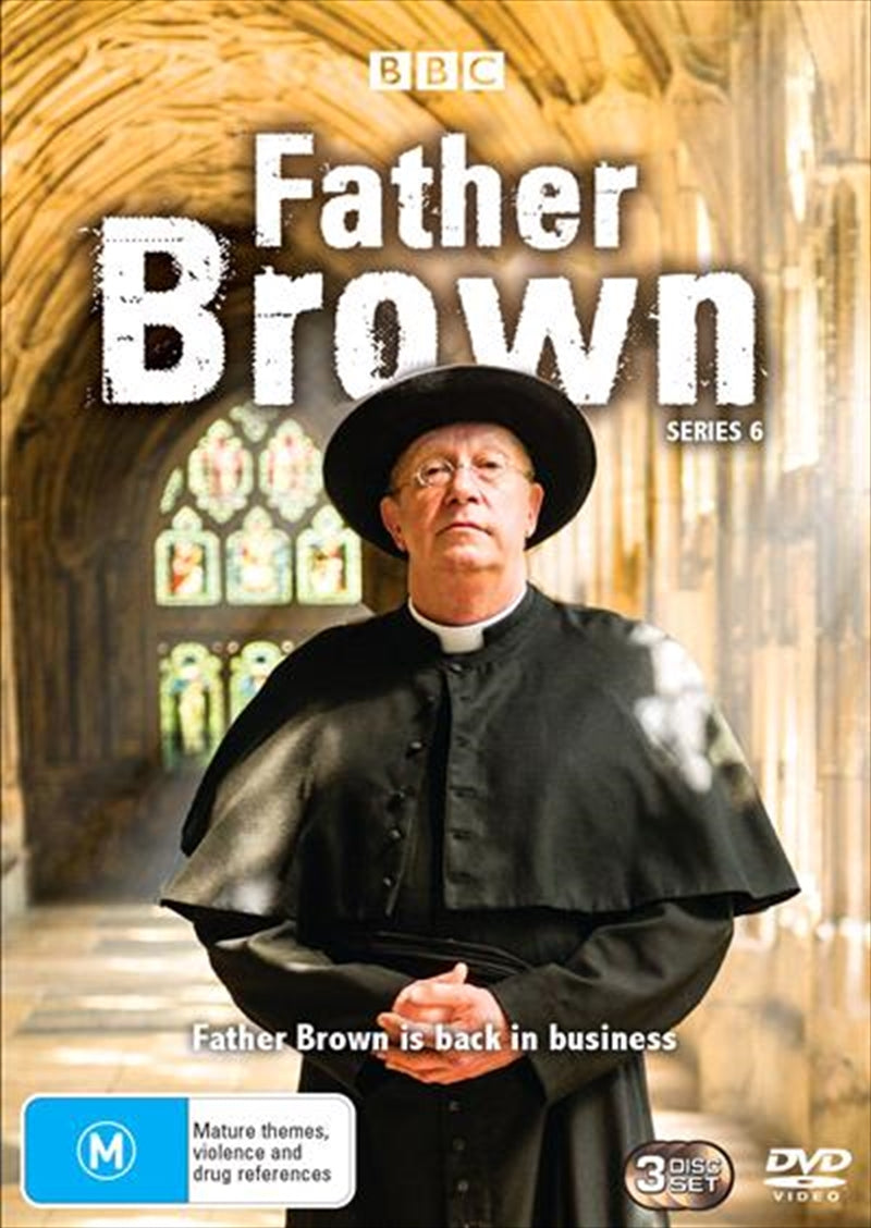 Father Brown - Series 6 DVD cover featuring Father Brown and Lady Felicia in a picturesque English countryside setting.