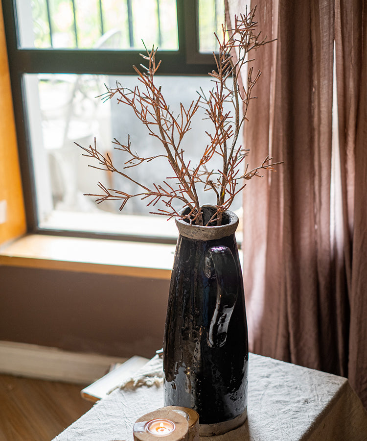 A 33-inch tall faux dry flower branch stem in brown, showcasing realistic twig design for home decor.