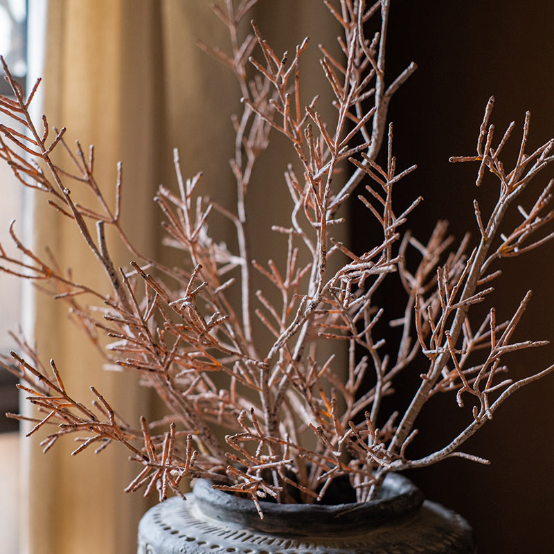 A 33-inch tall faux dry flower branch stem in brown, showcasing realistic twig design for home decor.