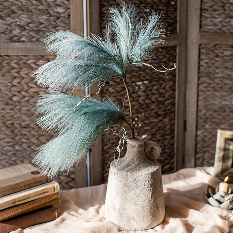 30-inch tall faux reed grass stem in dark green, perfect for home or office decor.