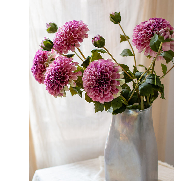 Faux Silk Artificial Dahlia Flower Stem in rose pink, 29 inches tall with one bloom and one bud, perfect for home decor.