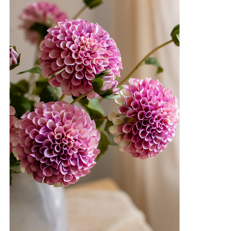 Faux Silk Artificial Dahlia Flower Stem in rose pink, 29 inches tall with one bloom and one bud, perfect for home decor.