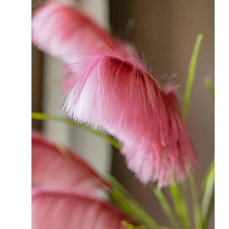 Faux Silk Artificial Pink Reed Grass Stem, 45 inches tall, featuring vibrant pink flowers and green stems, perfect for home decor.