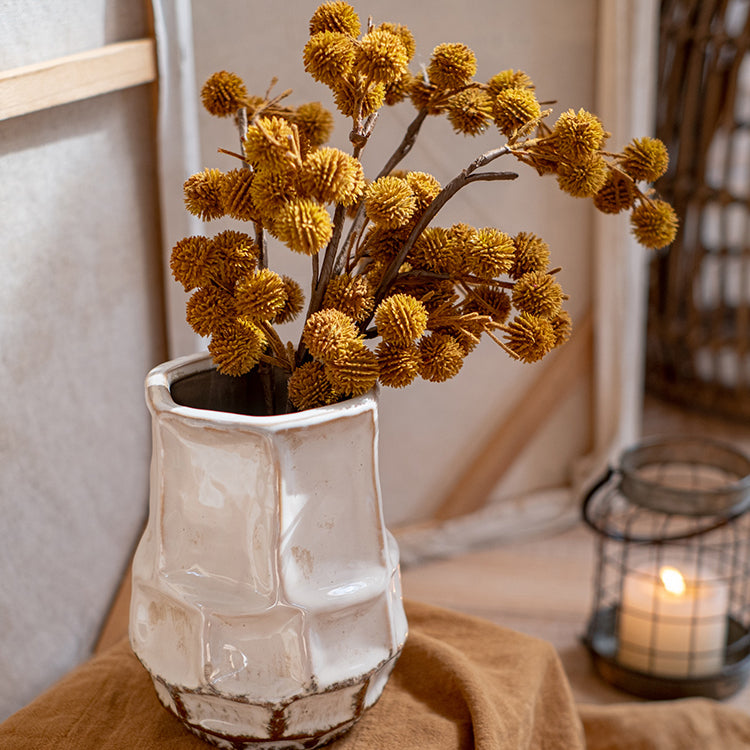 15-inch tall Faux Silk Artificial Ricinus Stem in brown, featuring realistic leaves and a natural look, perfect for home decor.