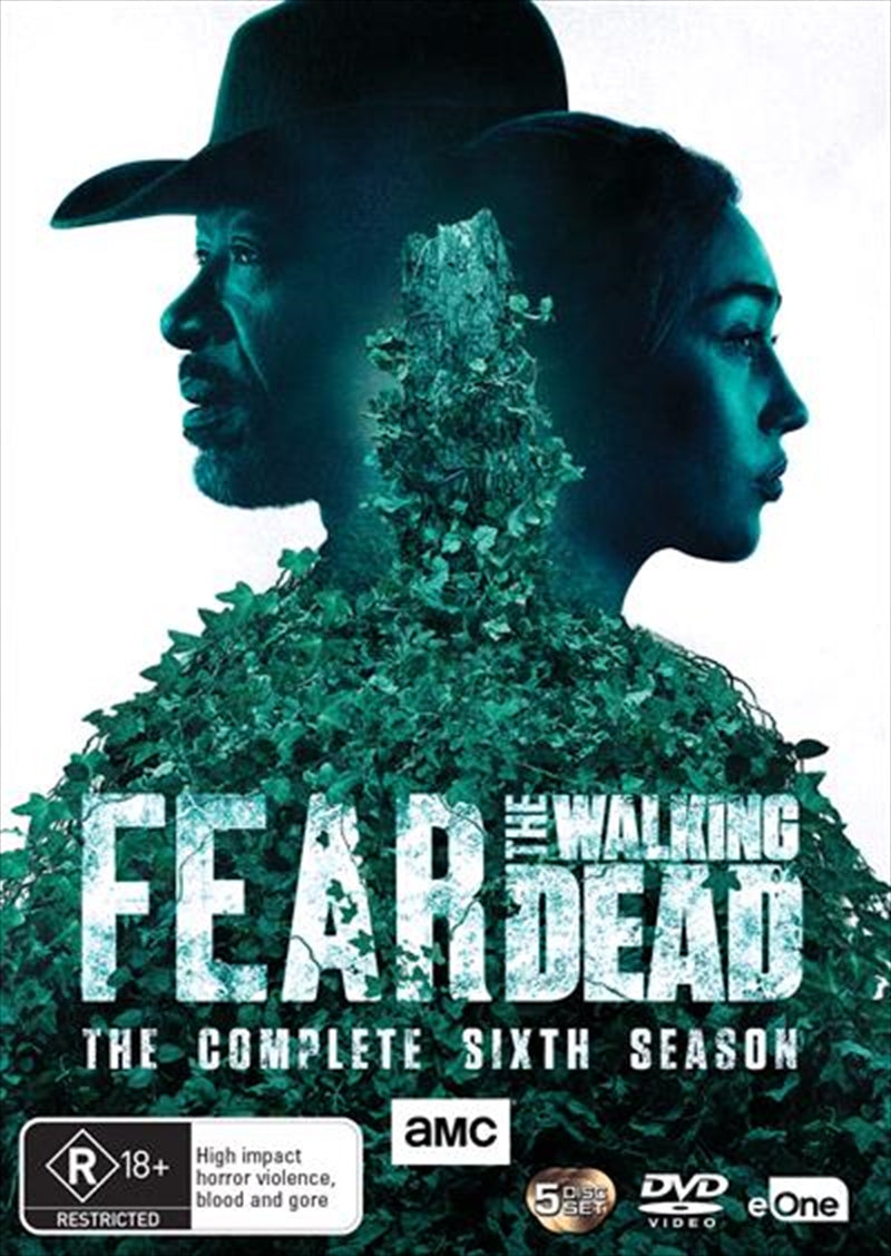 Fear The Walking Dead - Season 6 DVD cover featuring main characters in a post-apocalyptic setting, showcasing intense survival themes.