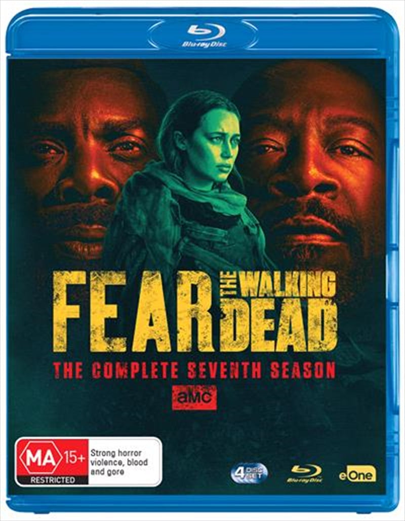 Fear The Walking Dead Season 7 Blu-ray cover featuring main characters in a post-apocalyptic setting.