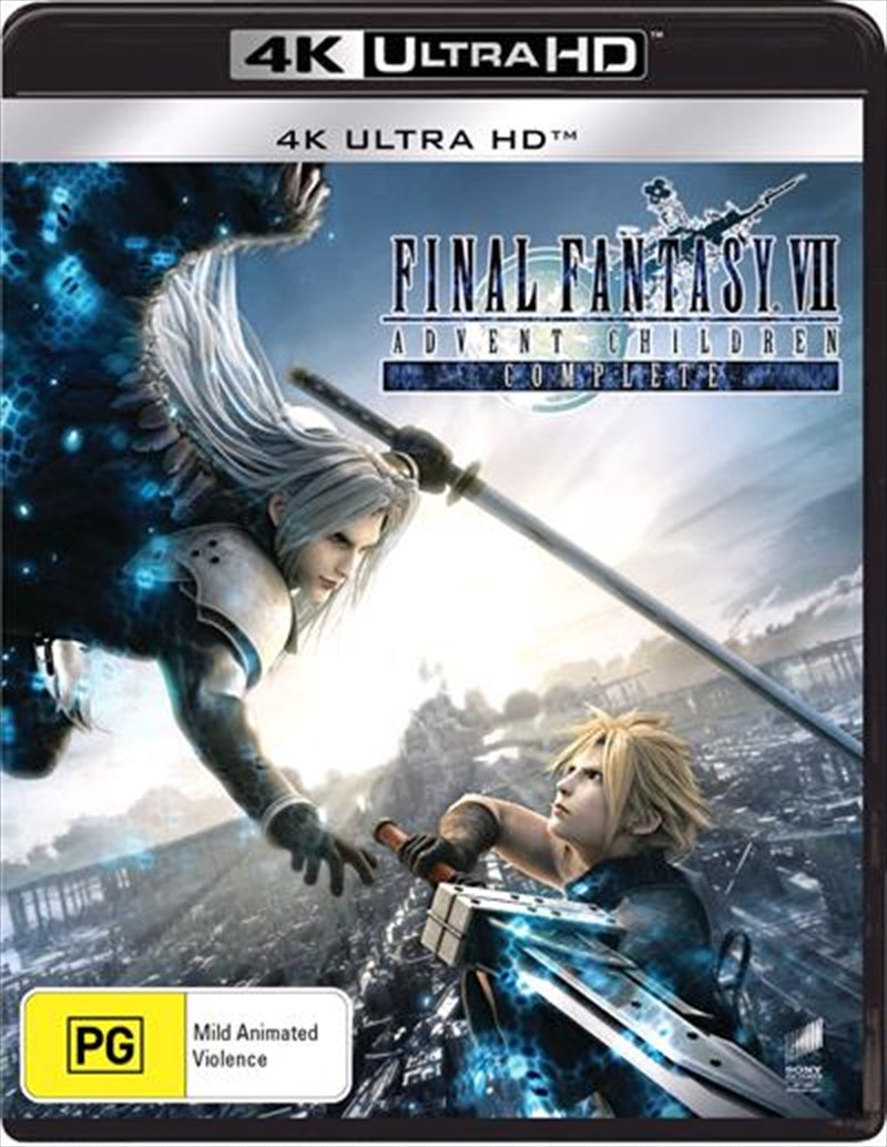 Final Fantasy VII - Advent Children UHD BluRay cover featuring Cloud Strife and iconic characters in a dramatic pose.