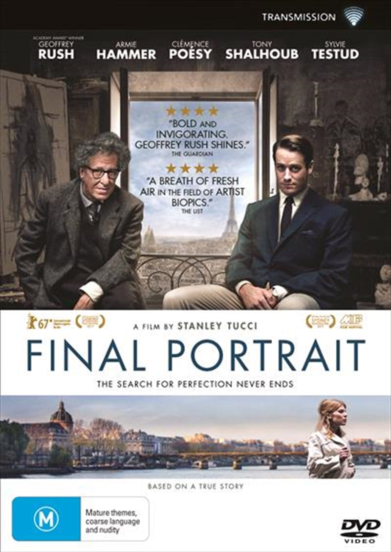 Final Portrait DVD cover featuring Alberto Giacometti's artwork and a cinematic depiction of his life.