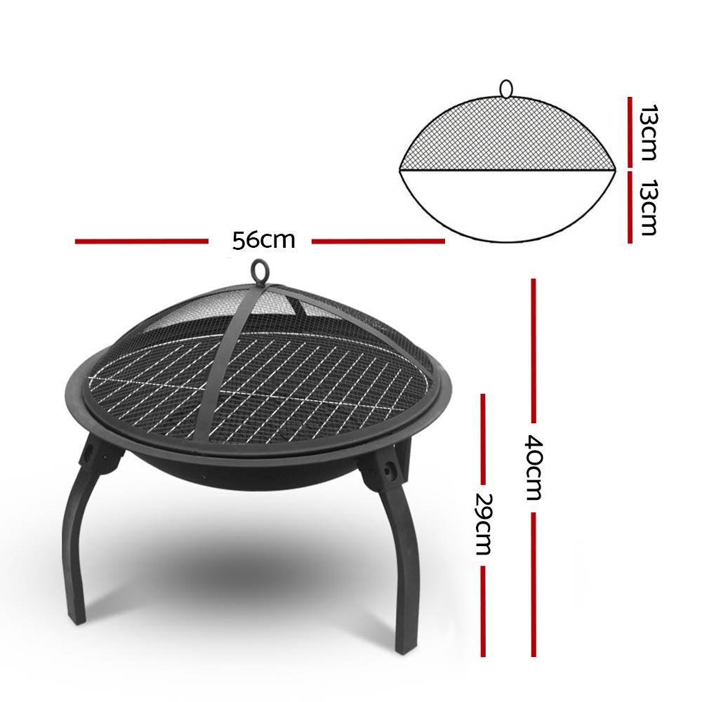 22-inch portable outdoor fire pit BBQ with a sturdy steel frame and foldable design, perfect for camping and backyard use.