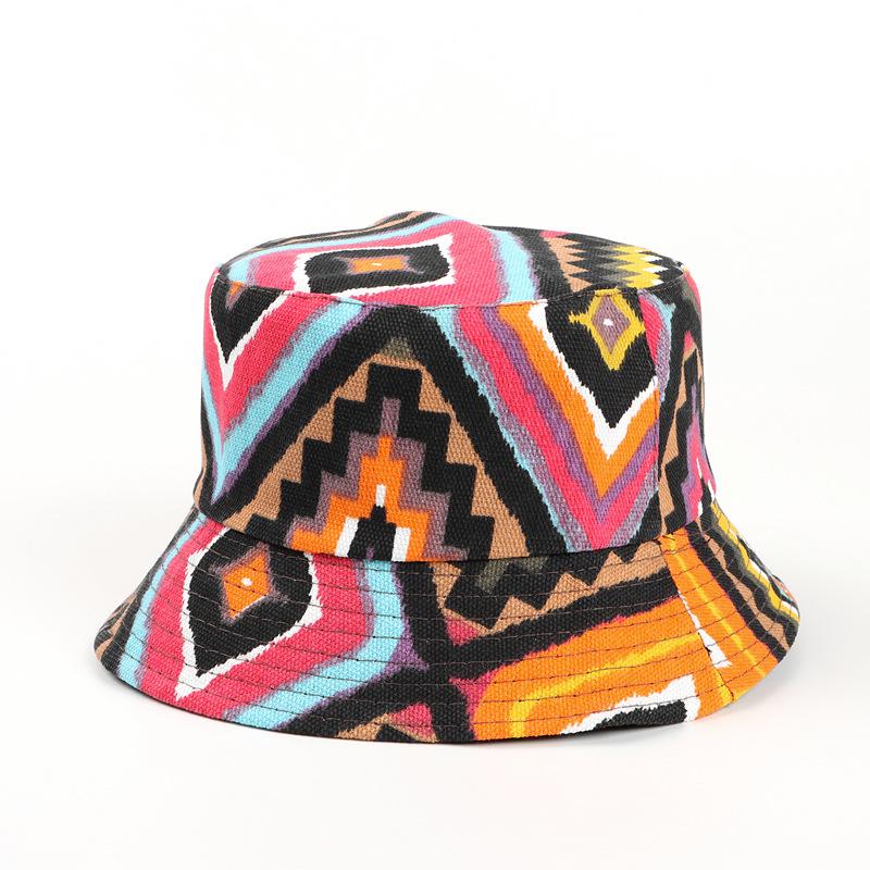 Fisherman Beanie Hat featuring ethnic geometric print, double-sided design, suitable for all genders and seasons.