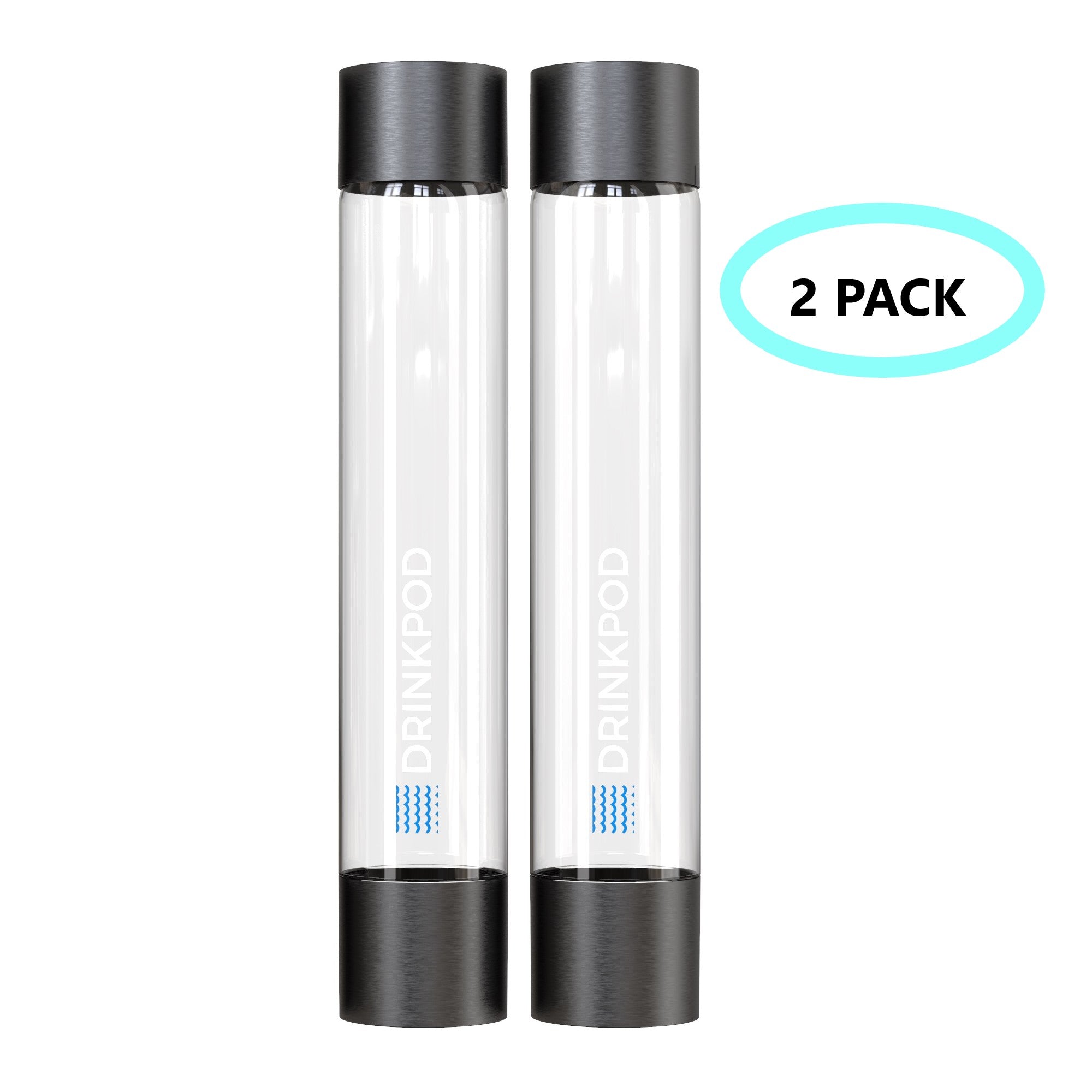 Two Fizzpod Bottles in vibrant colors with a silicone cleaning brush, showcasing their sleek design and functionality.