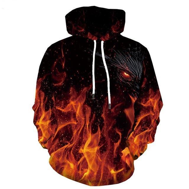 Colorful Flame Character Metal Military 3D Printed Hoodie for men, featuring a vibrant anime-inspired design and comfortable fit.