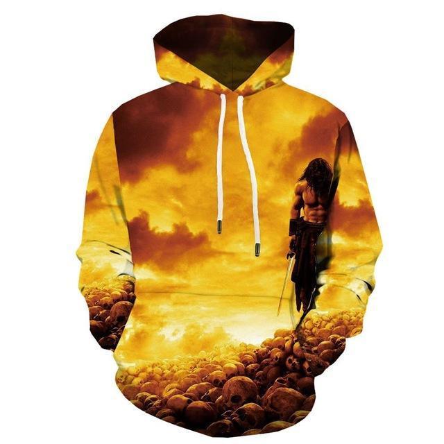 Colorful Flame Character Metal Military 3D Printed Hoodie for men, featuring a vibrant anime-inspired design and comfortable fit.