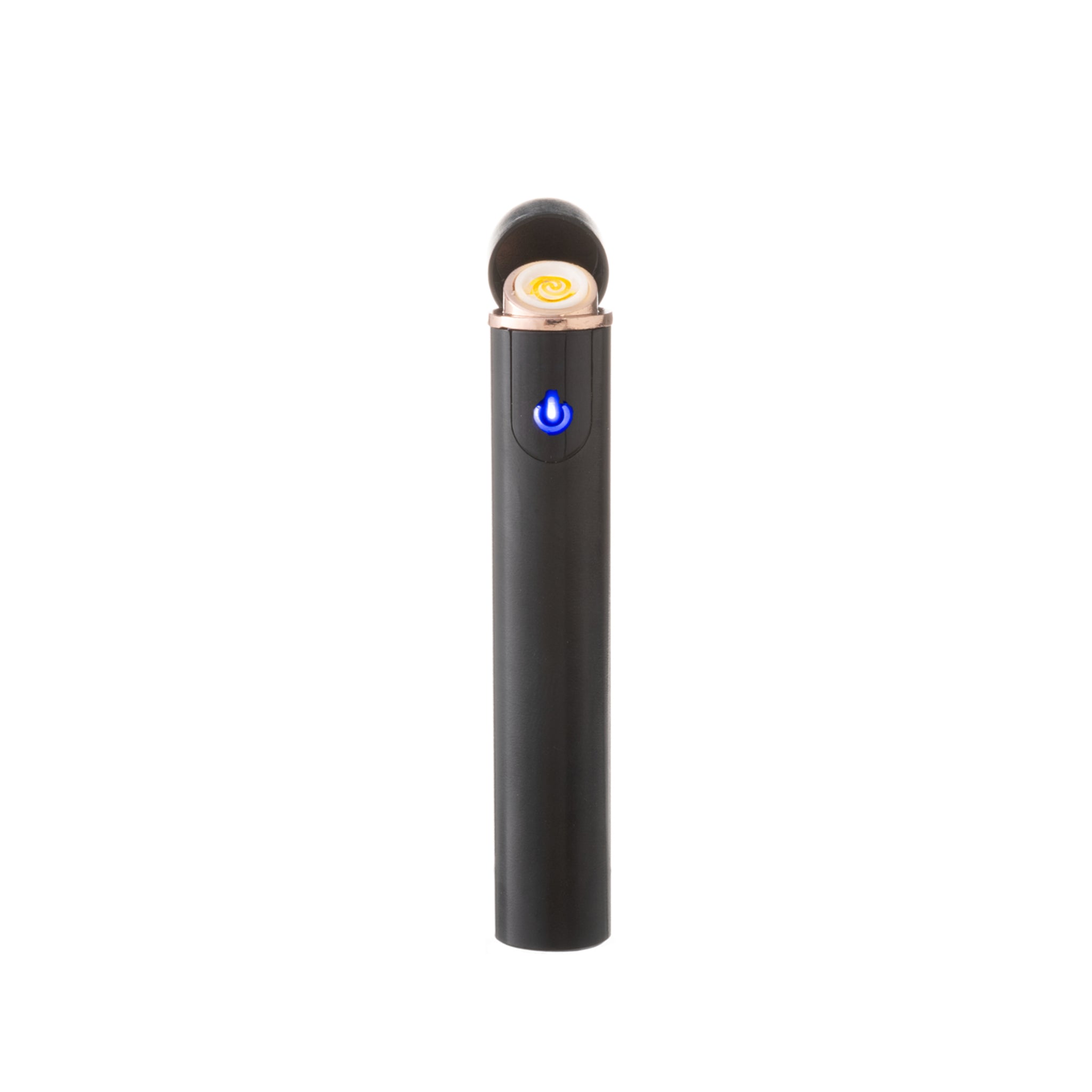 Flameless Cylinder Lighter in graphite color, measuring 3.25 inches, showcasing its sleek design and modern features.