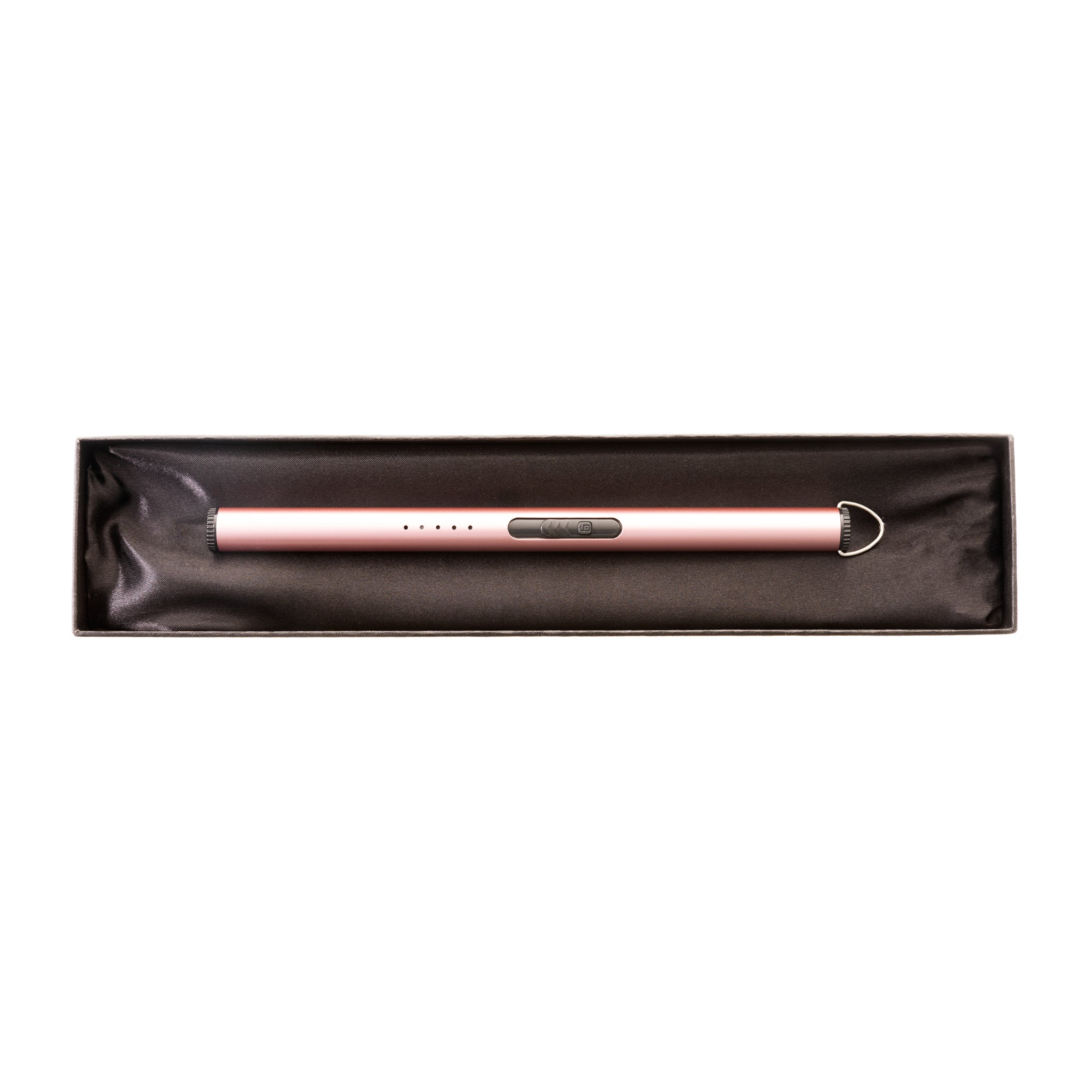 Chic pink Flameless Cylinder Lighter, 8.75 inches long, designed for safety and convenience.