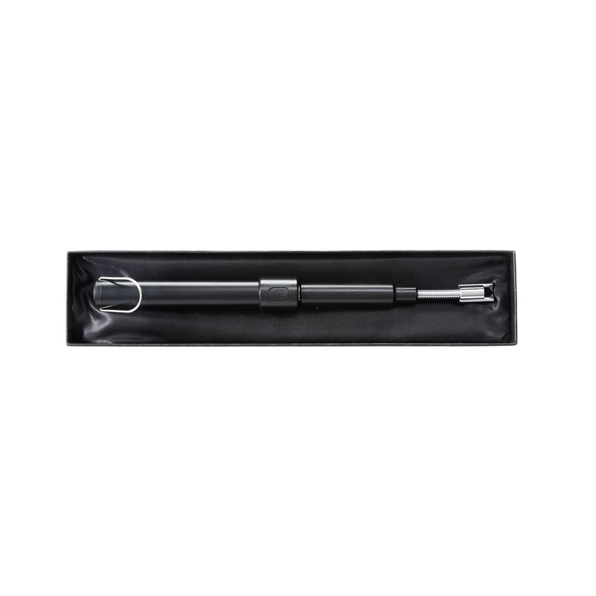 Flameless Extendable Lighter in black with a telescopic rod and flexible neck, ideal for various lighting needs.