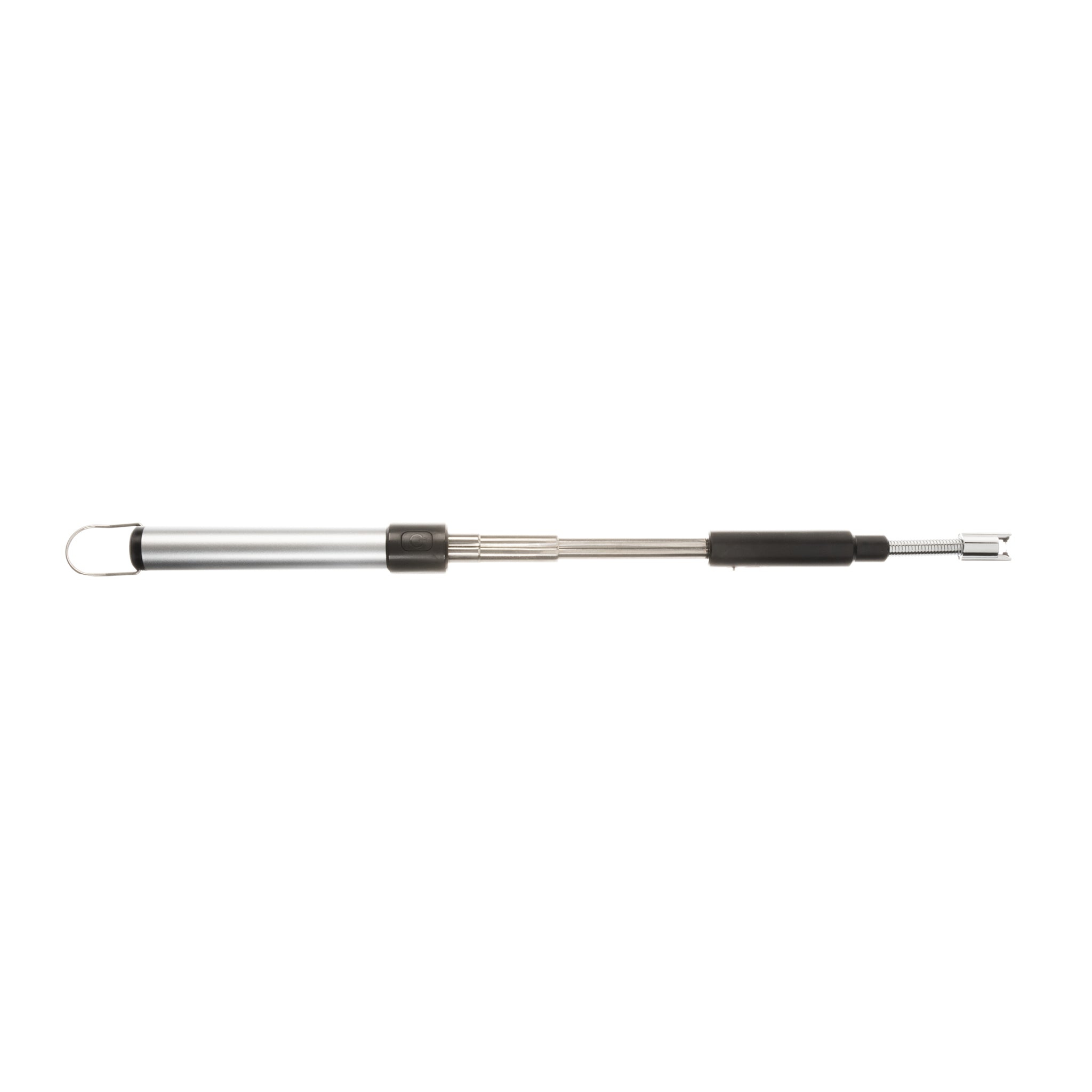 Flameless Extendable Lighter in silver color with a telescopic rod and flexible neck, ideal for various lighting needs.