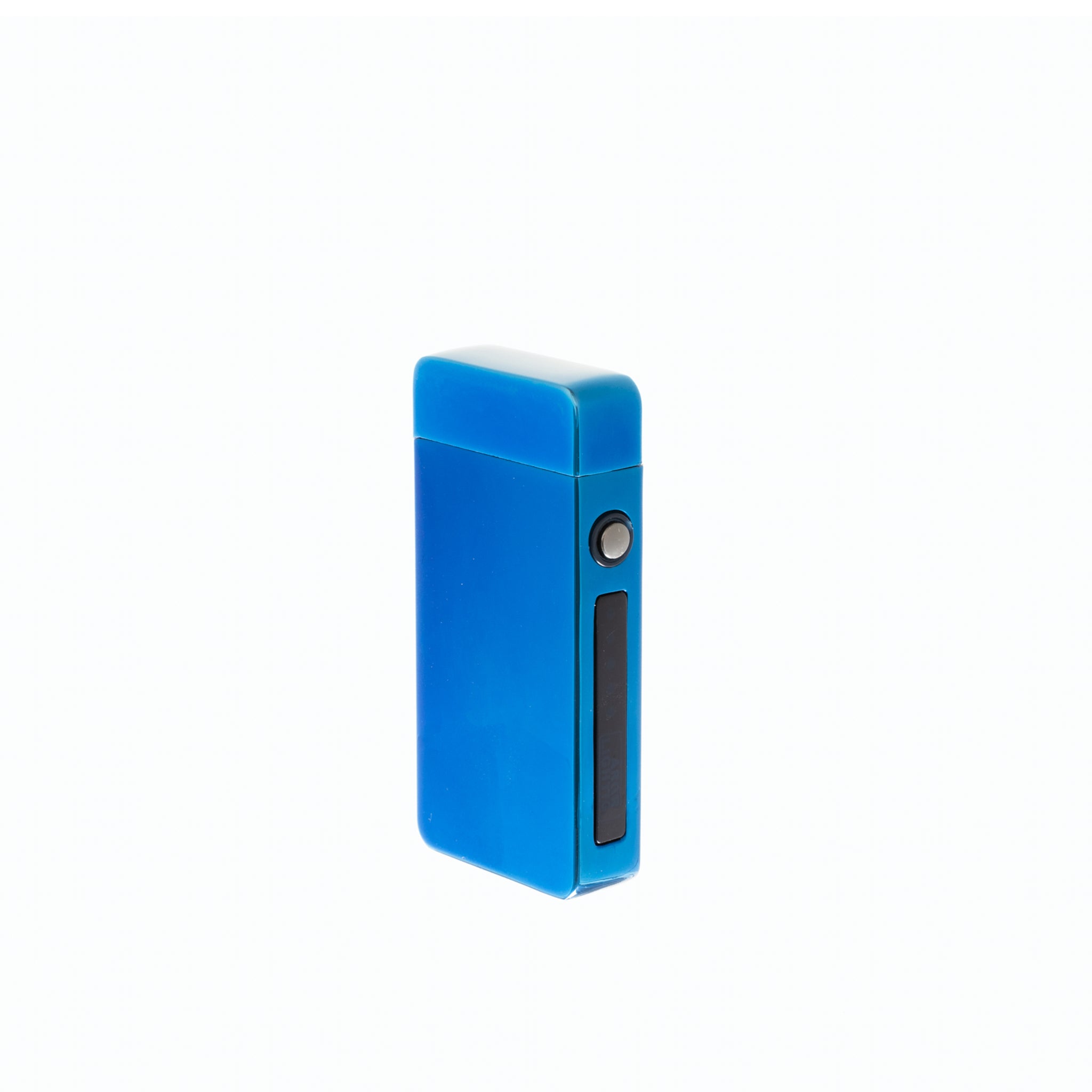 Flameless Flip Top Lighter in electric blue, showcasing its sleek design and dual arc technology.