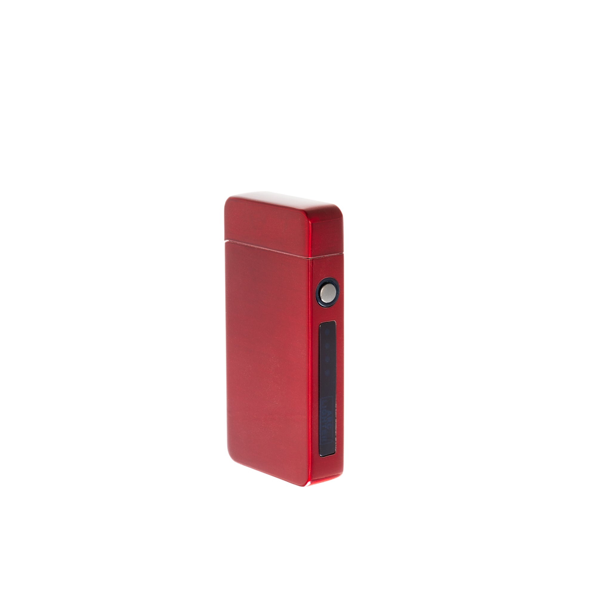 Flameless Flip Top Lighter in Red Satin, showcasing its sleek design and dual arc technology.