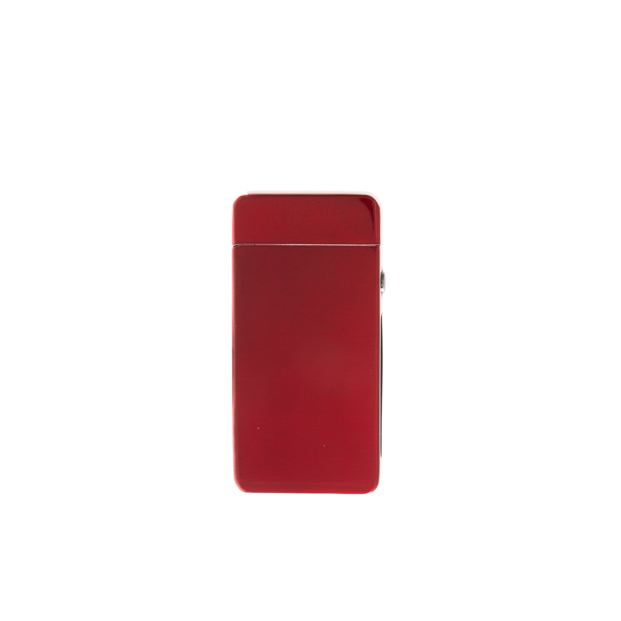 Flameless Flip Top Lighter in Red Satin, showcasing its sleek design and dual arc technology.