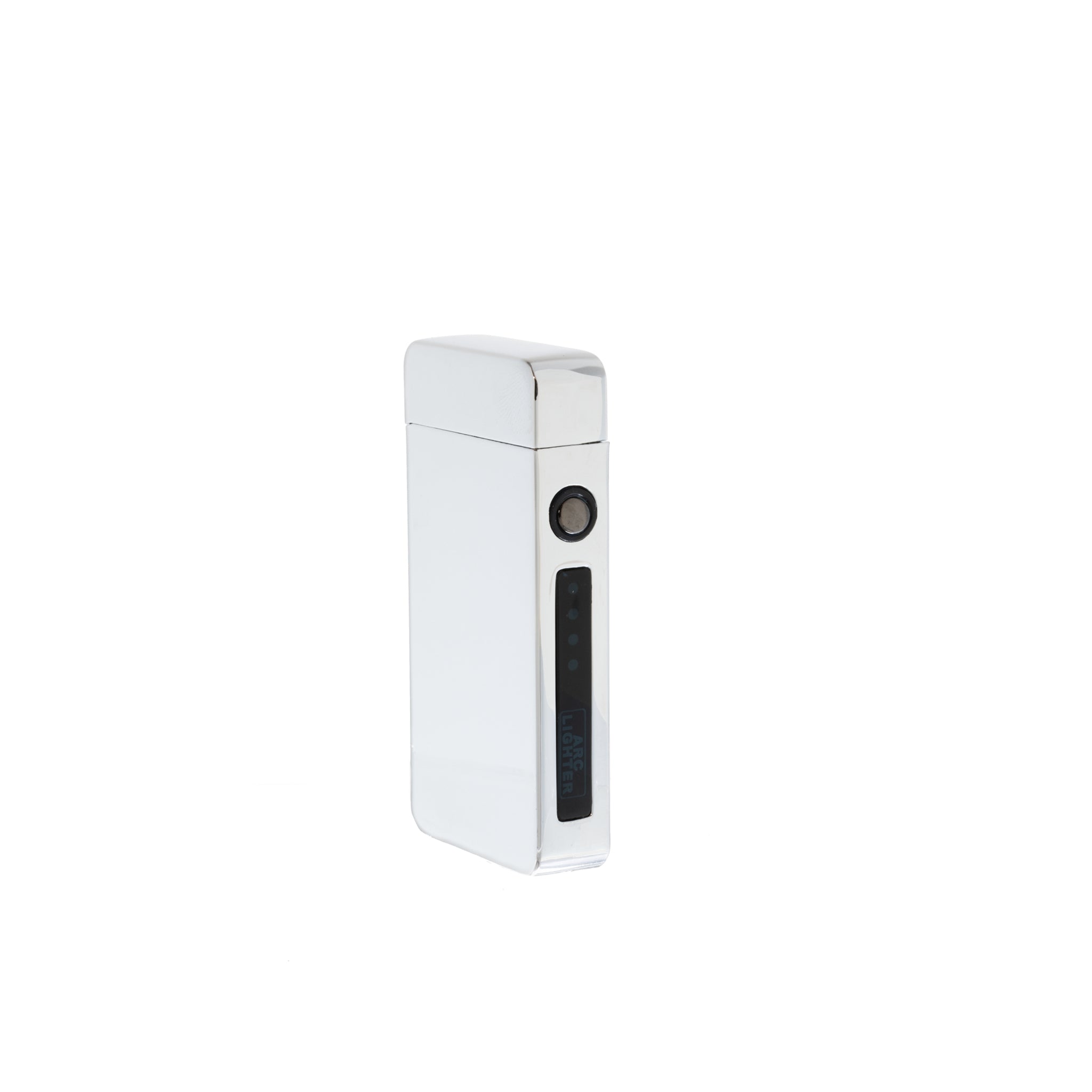 Sleek silver flameless flip top lighter with dual arc technology, compact design, and USB rechargeable feature.