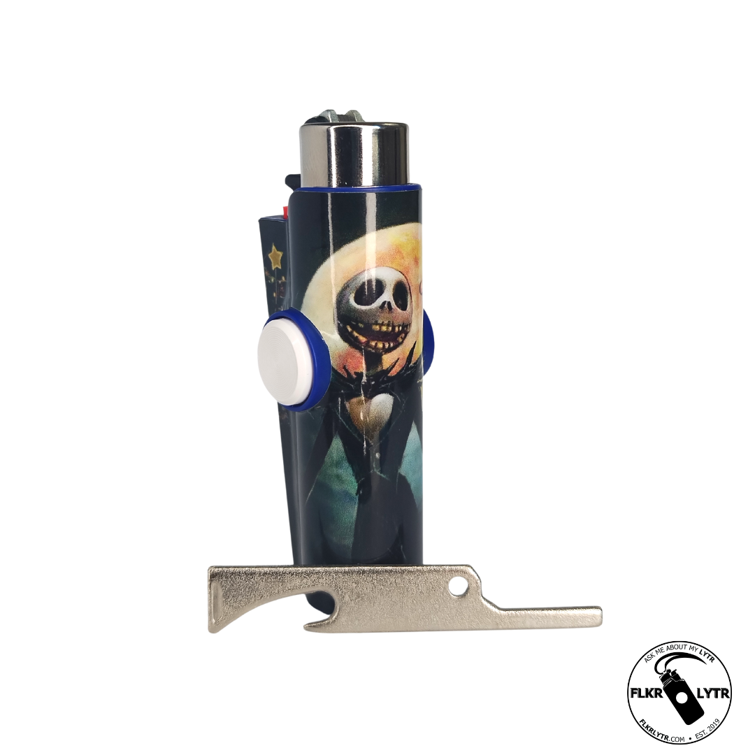 FLKR LYTR® Christmas Edition Jay Skelly Clipper Lighter® Case featuring a sleek design with a metal poker and bottle opener.