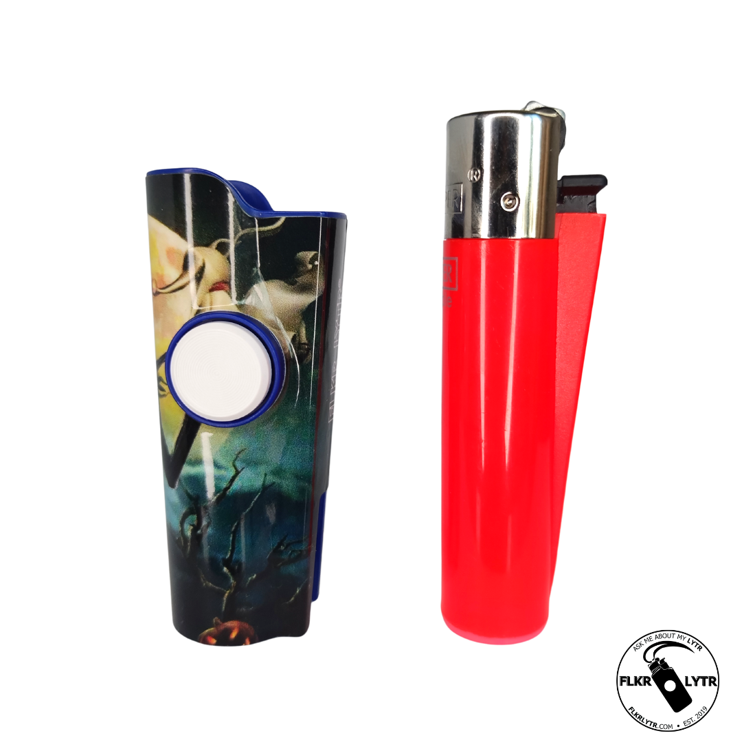 FLKR LYTR® Christmas Edition Jay Skelly Clipper Lighter® Case featuring a sleek design with a metal poker and bottle opener.