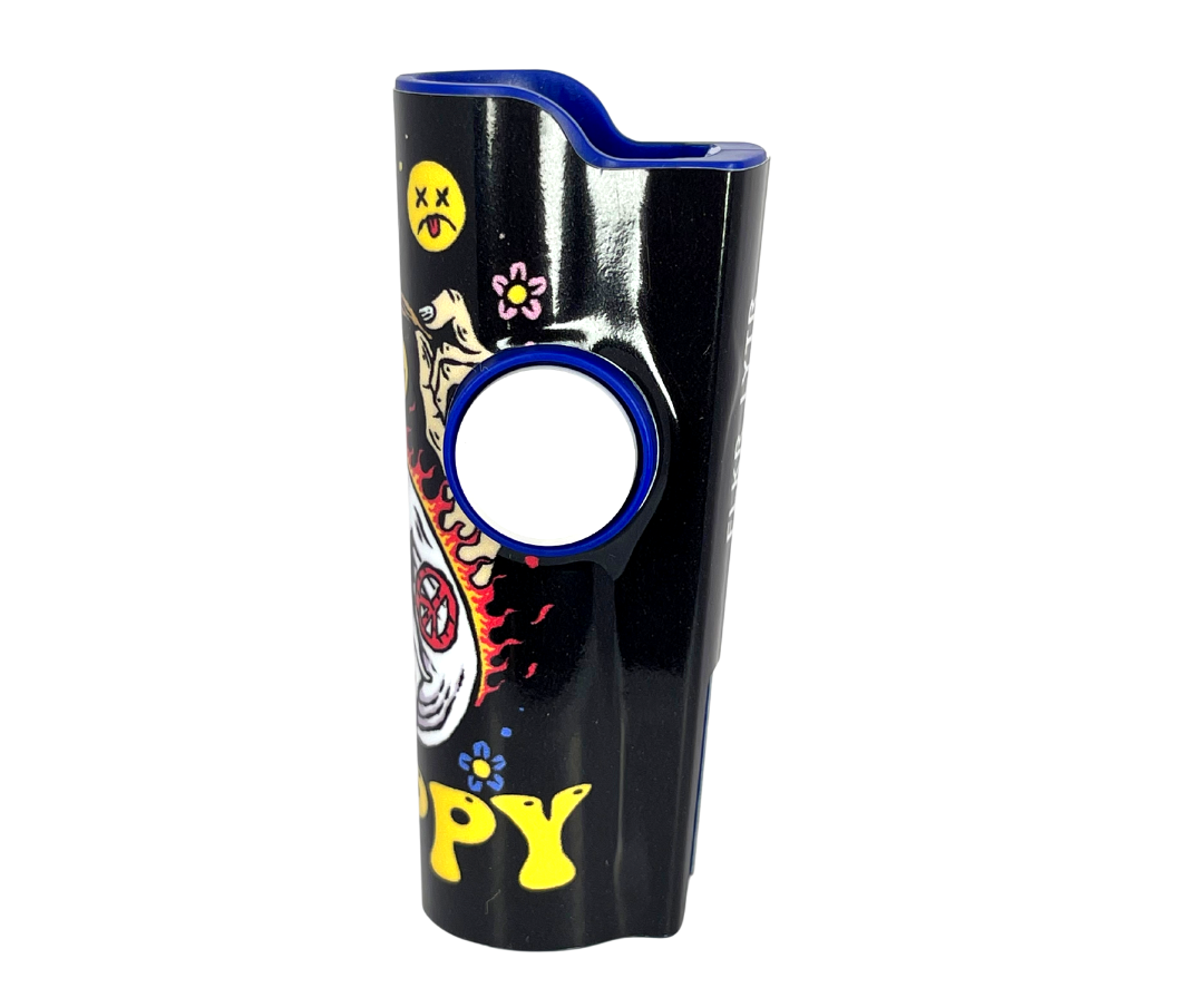 FLKR LYTR Happy Skull lighter featuring a stylish design with a removable flint, metal poker, and bottle opener.