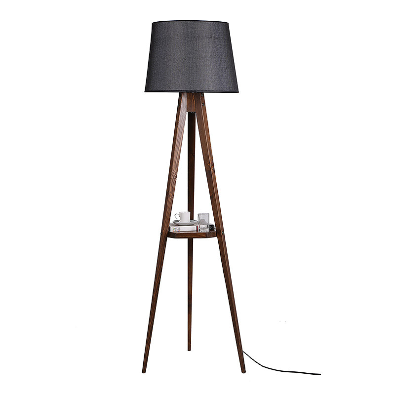 CARRA Floor Lamp in walnut and anthracite, featuring a stylish design with a fabric shade and a convenient shelf.