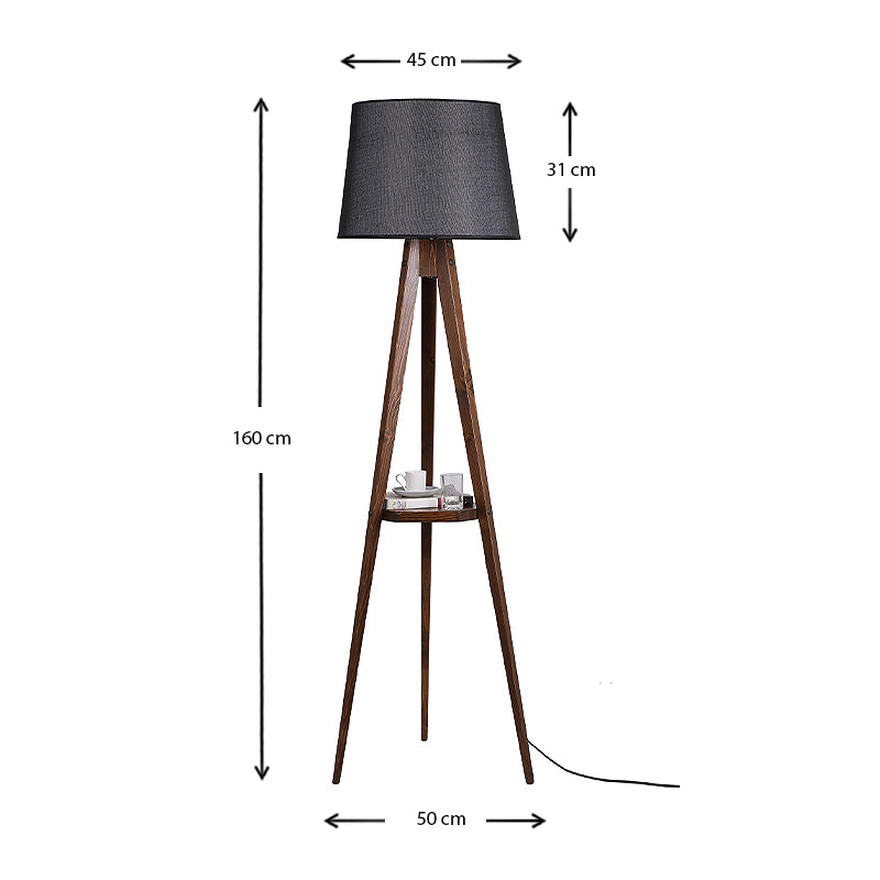 CARRA Floor Lamp in walnut and anthracite, featuring a stylish design with a fabric shade and a convenient shelf.