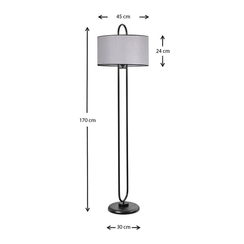 Cordoba Floor Lamp in black and grey, featuring a metal base and fabric shade, standing 170 cm tall.