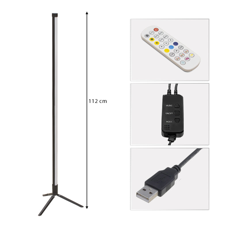 Black HARMONY Floor Lamp with wireless control, showcasing RGB LED lights and sleek aluminum design.