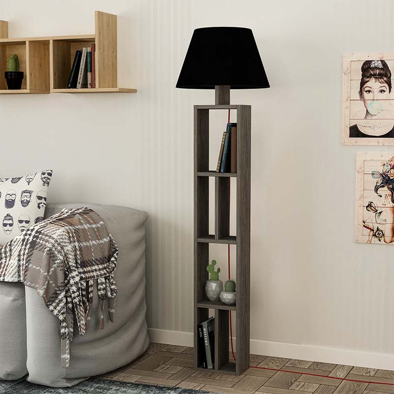 Stylish LIGHTHOUSE Floor Lamp in dark coffee and black, featuring a melamine body and fabric lampshade.