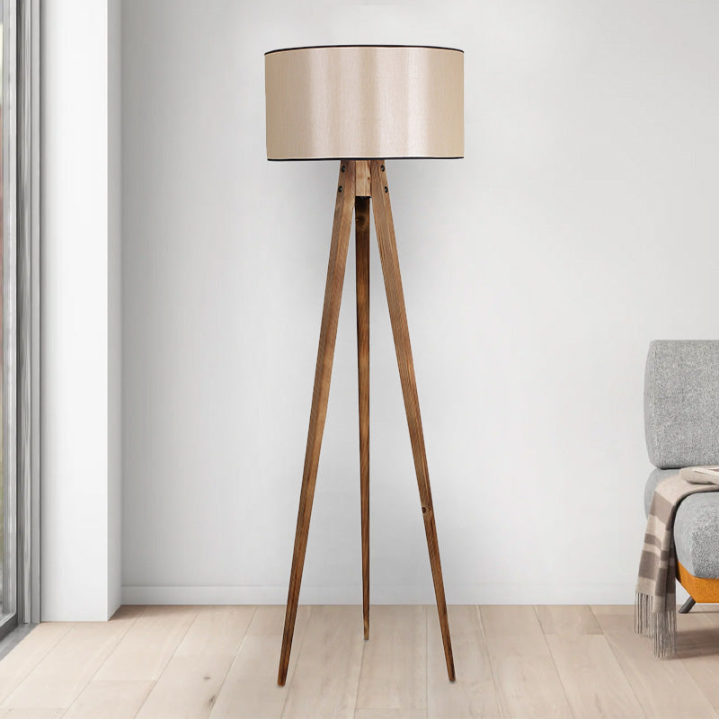 PLUTO floor lamp in smoked walnut and beige fabric, standing tall at 153 cm with a stylish design.