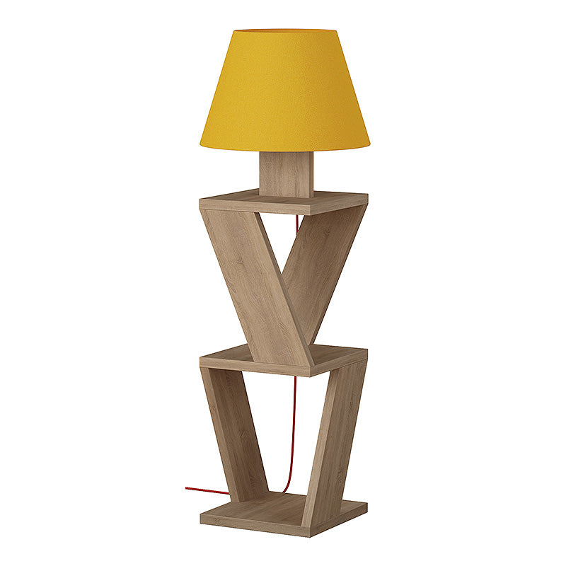 IBIZA Floor Lamp in natural beech and yellow fabric, standing 85cm tall with a stylish design, perfect for home or office use.