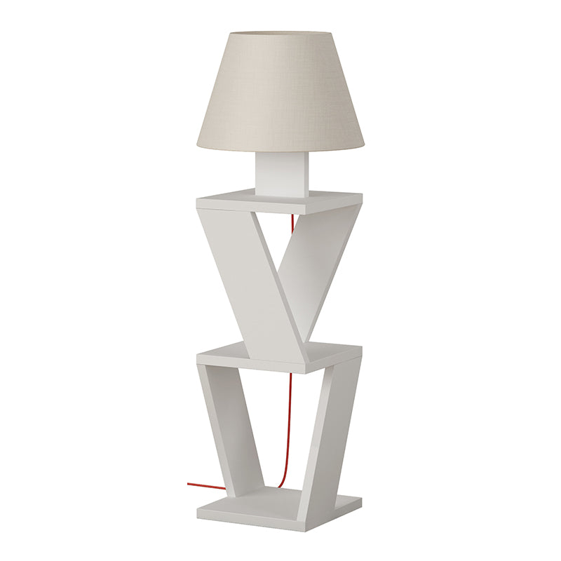 IBIZA Floor Lamp in white fabric and natural beech melamine, standing 85cm tall, perfect for home or office use.