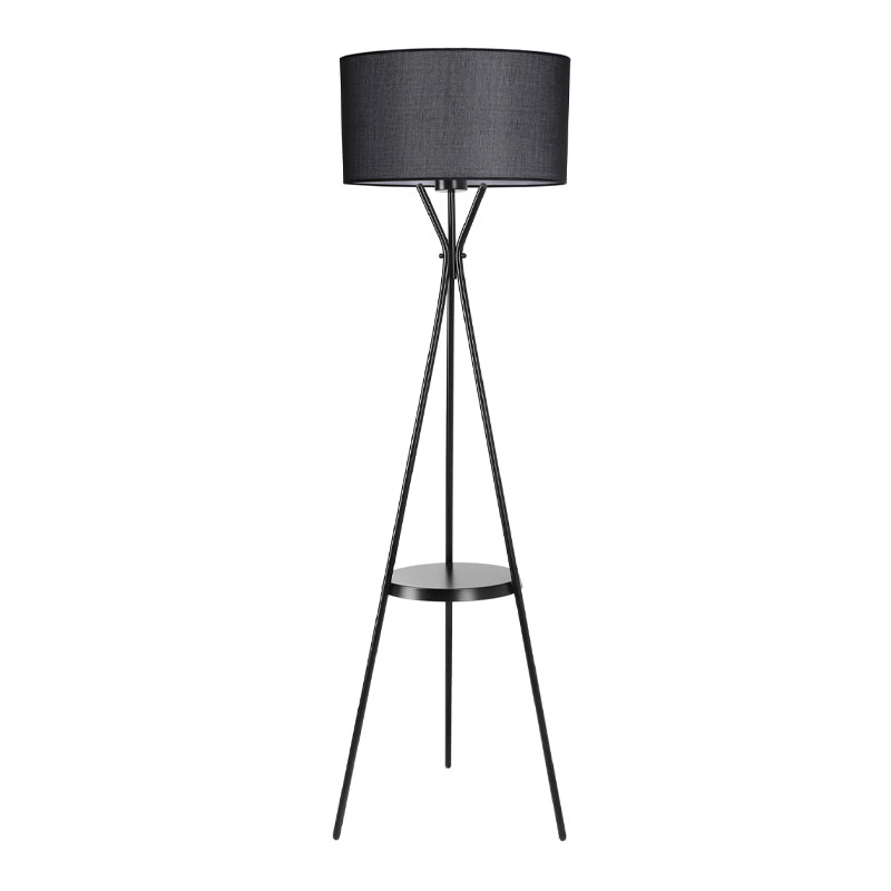 GISELLE Black Floor Light, 50x45x158cm, featuring a stylish metal and fabric design with a shelf.