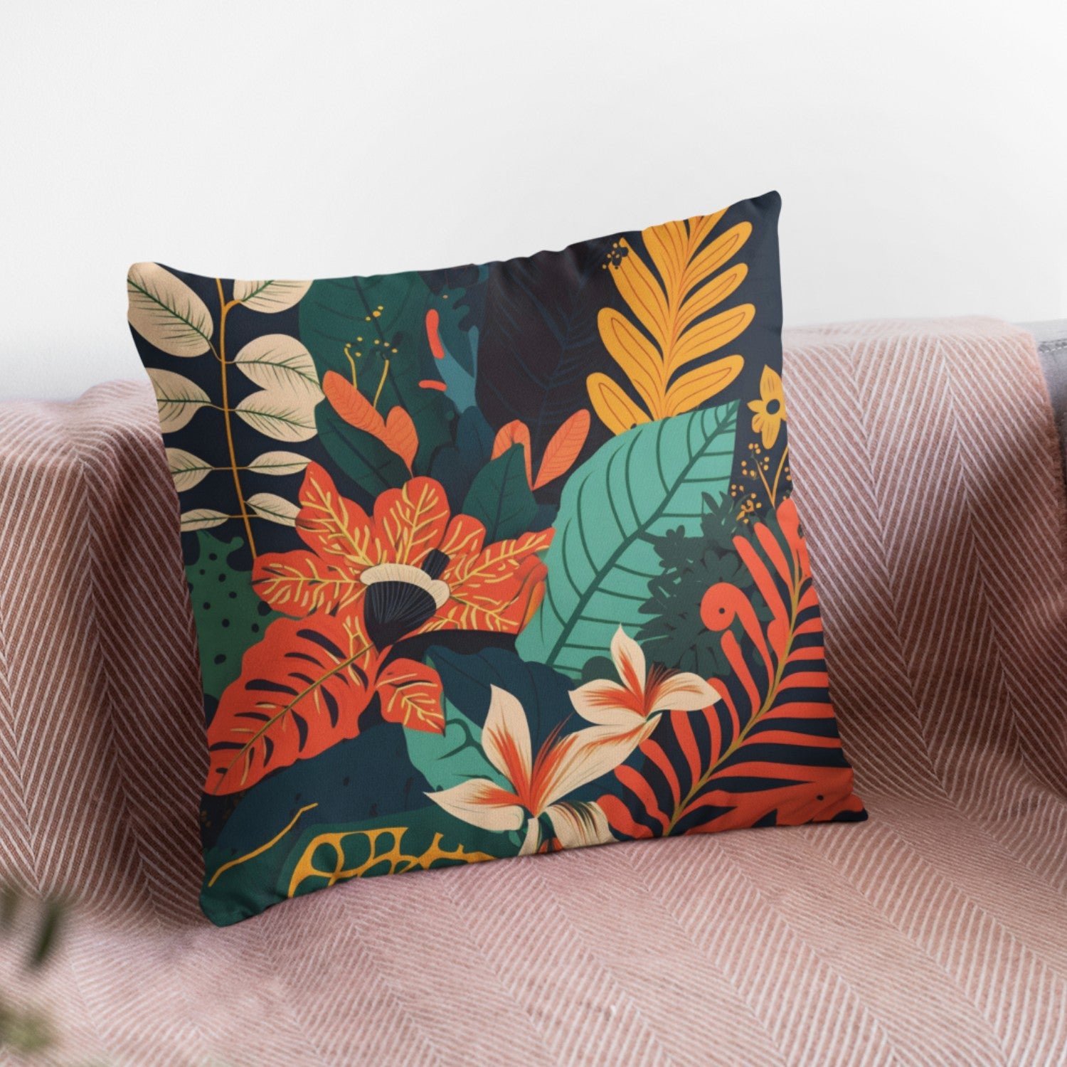 Floral Home Decor Throw Pillow featuring vibrant floral design on one side and light cream back, perfect for living room decor.