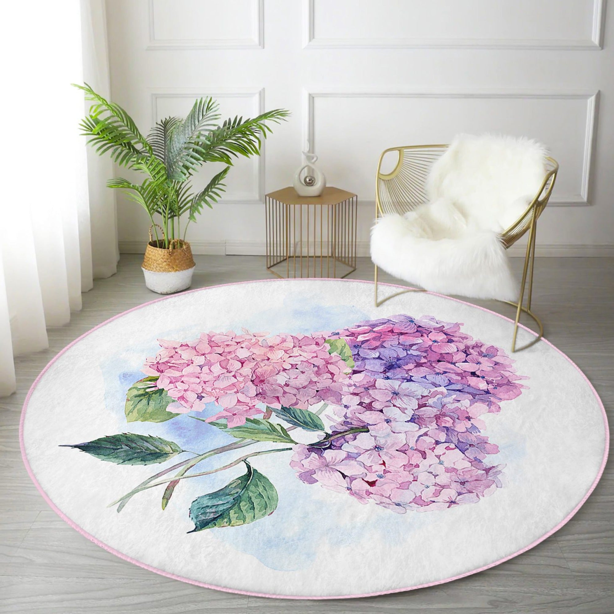 Floral Patterned Decorative Round Rug showcasing vibrant floral designs, soft velvet texture, and round shape, ideal for living room decor.