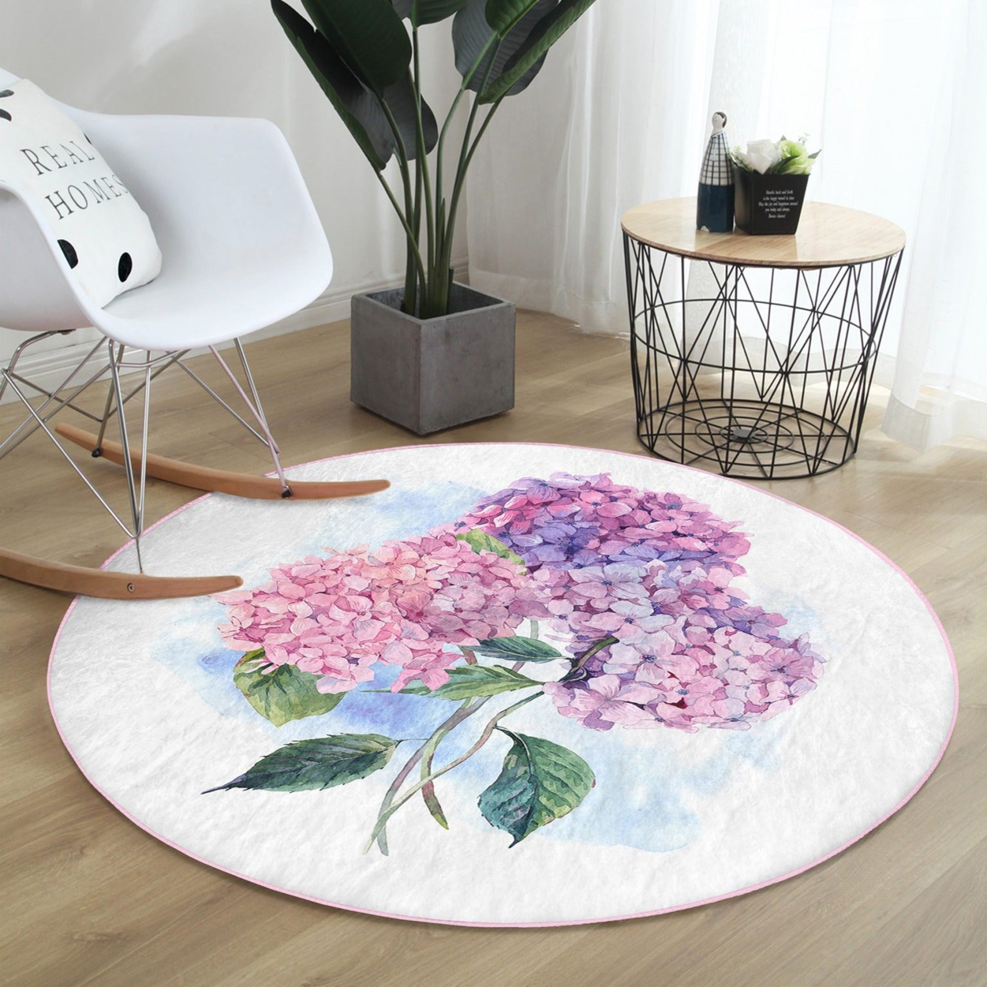 Floral Patterned Decorative Round Rug showcasing vibrant floral designs, soft velvet texture, and round shape, ideal for living room decor.