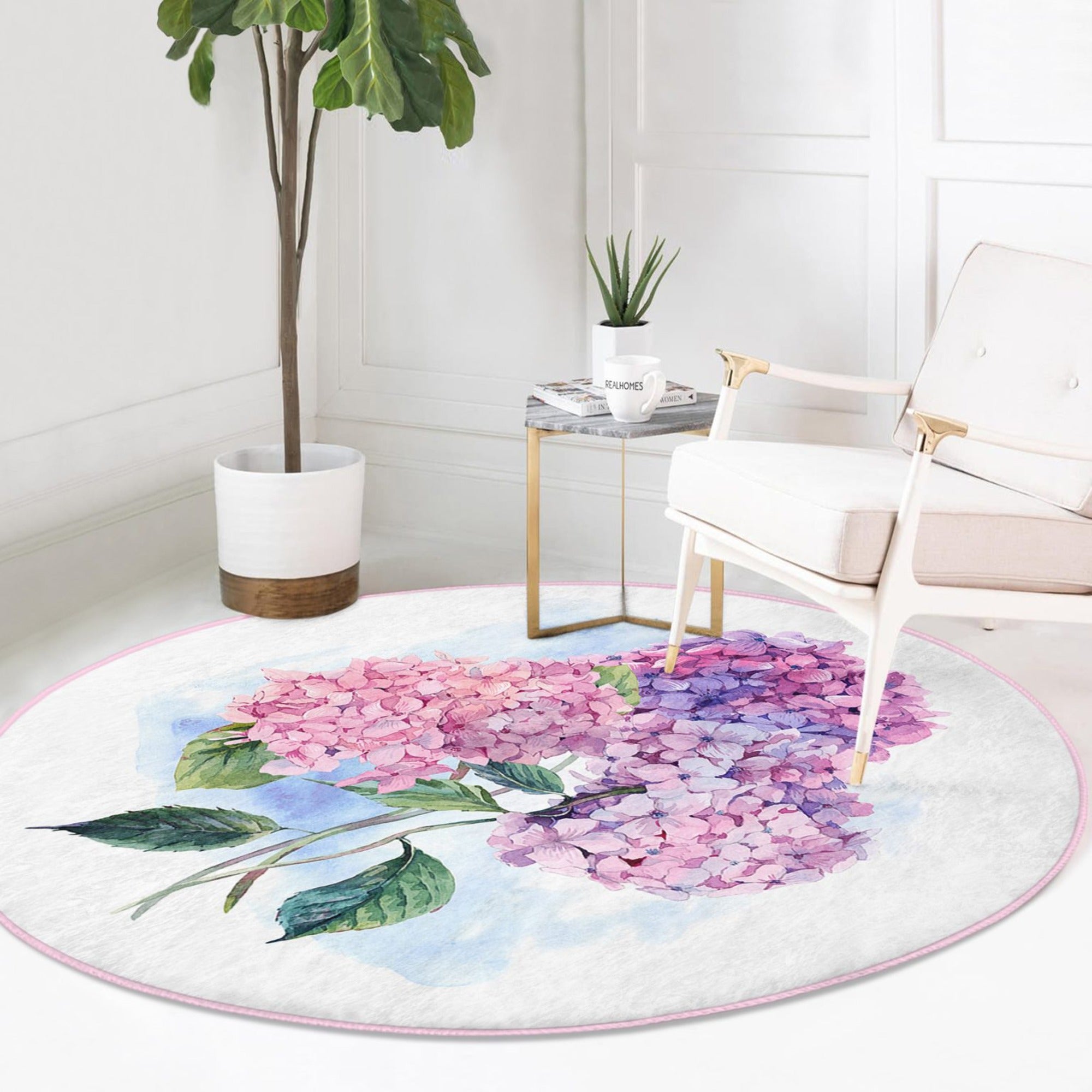 Floral Patterned Decorative Round Rug showcasing vibrant floral designs, soft velvet texture, and round shape, ideal for living room decor.