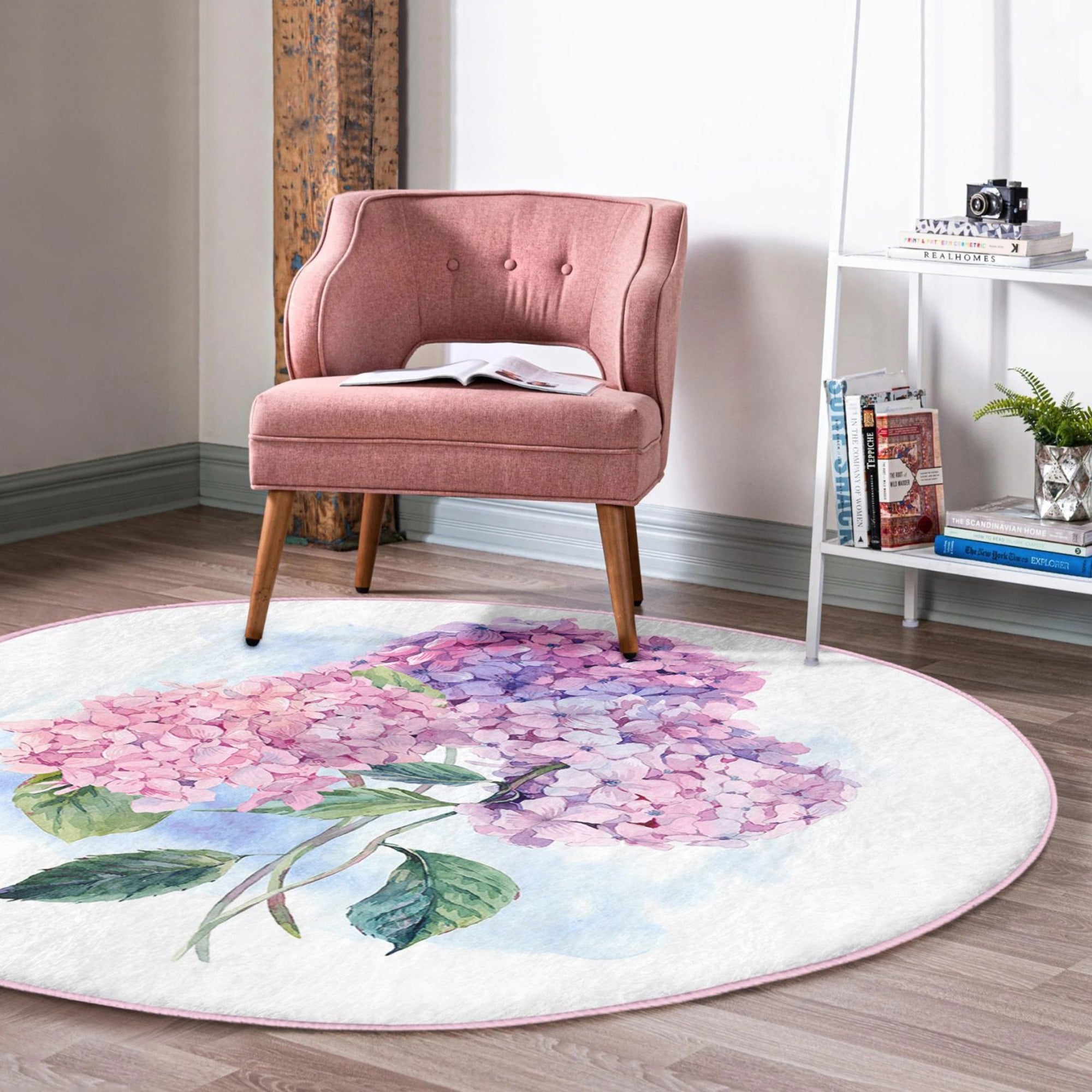 Floral Patterned Decorative Round Rug showcasing vibrant floral designs, soft velvet texture, and round shape, ideal for living room decor.