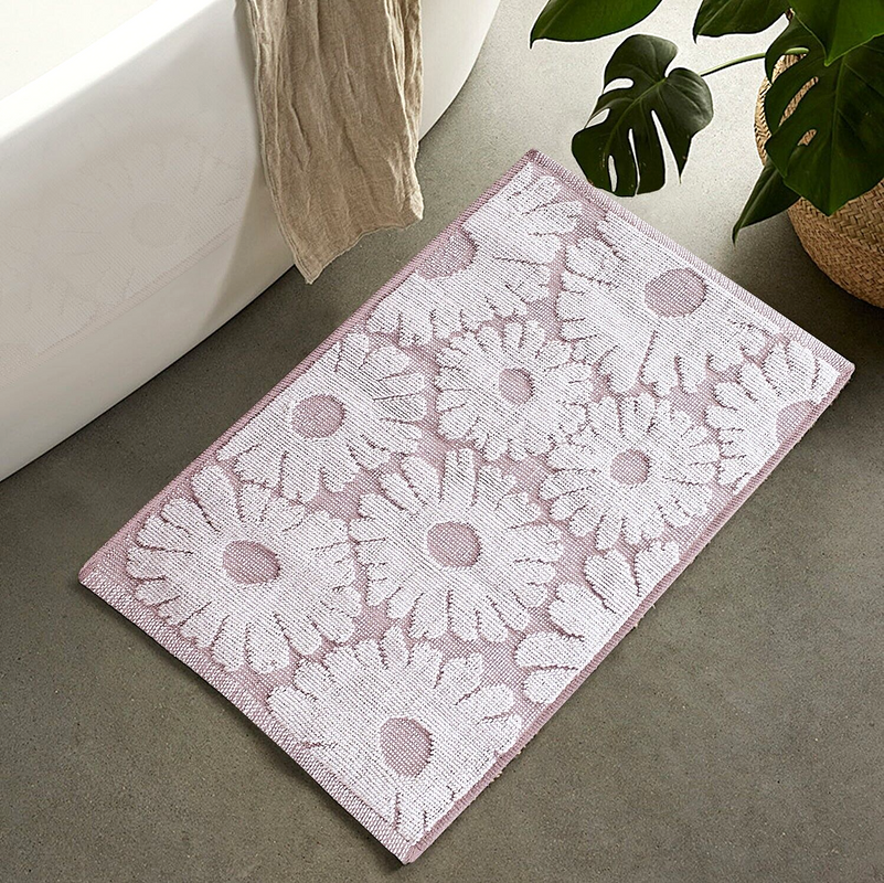 Floral Pink Kids Tufted Bathmat with soft pile and cute floral design, perfect for children's bathrooms.