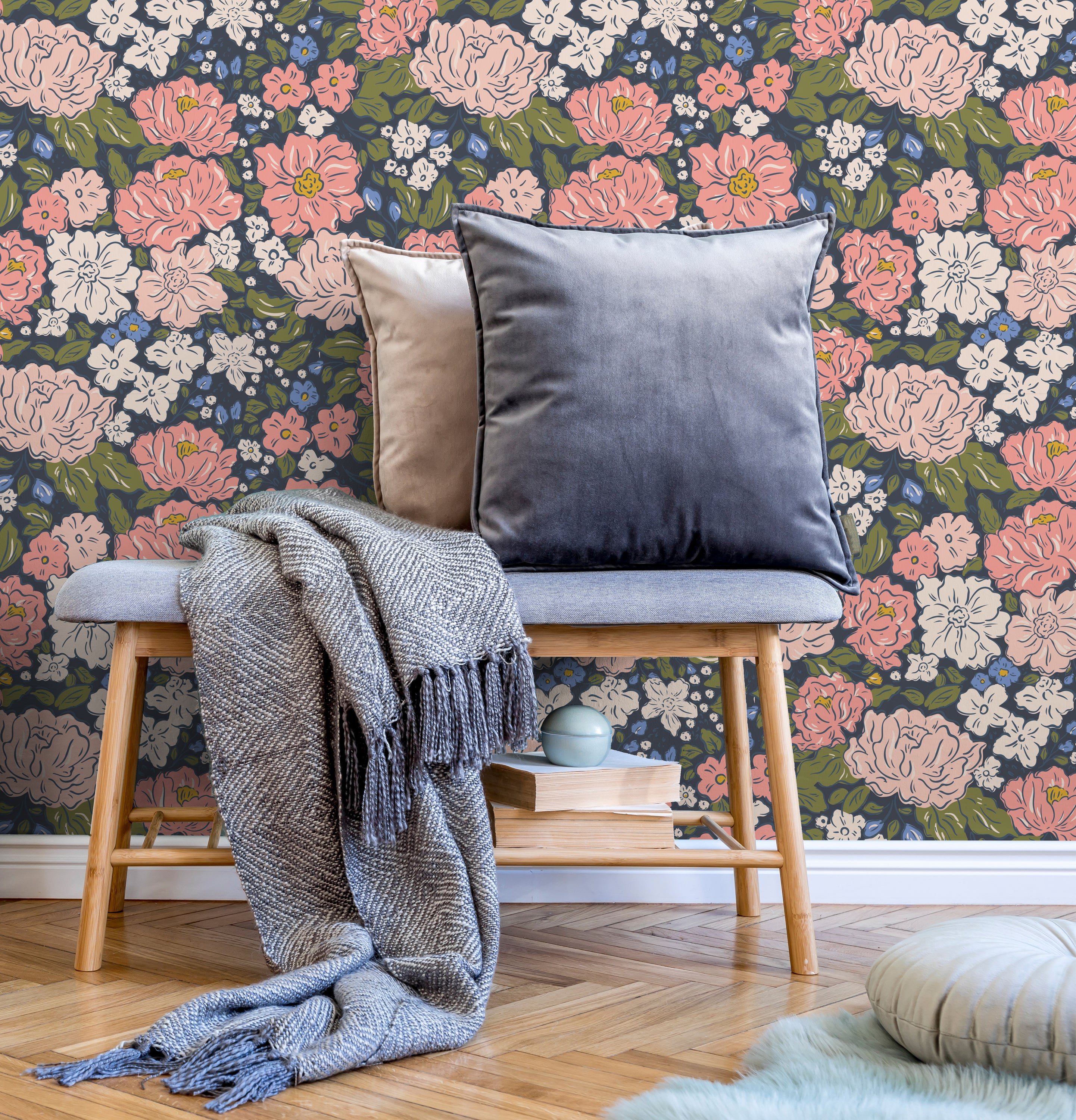 Flower Market Wallpaper featuring vibrant floral patterns and colors, perfect for home decor.