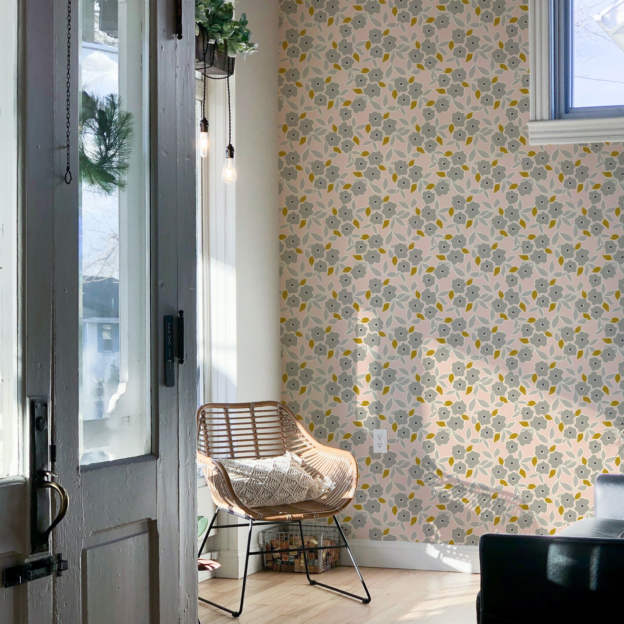 Flowers in Frolic Wallpaper featuring vibrant floral patterns on a smooth surface, ideal for modern home decor.